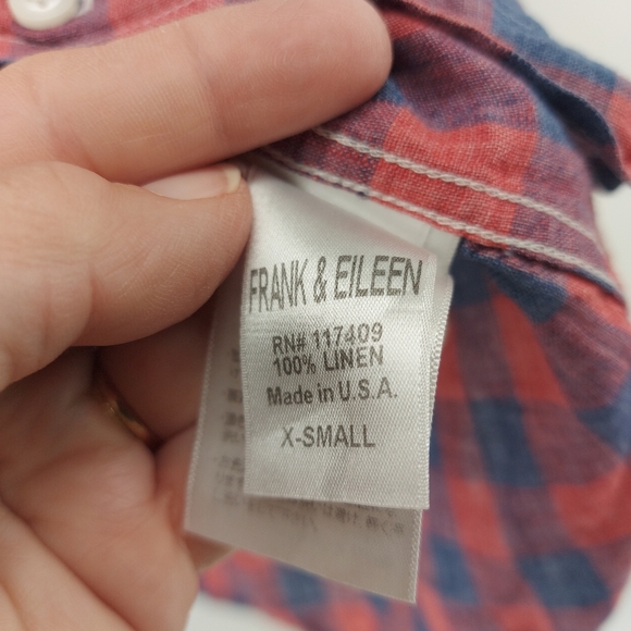 Frank & Eileen Linen Check Button Front Short Sleeve Shirt Size XS - Picture 3 of 5